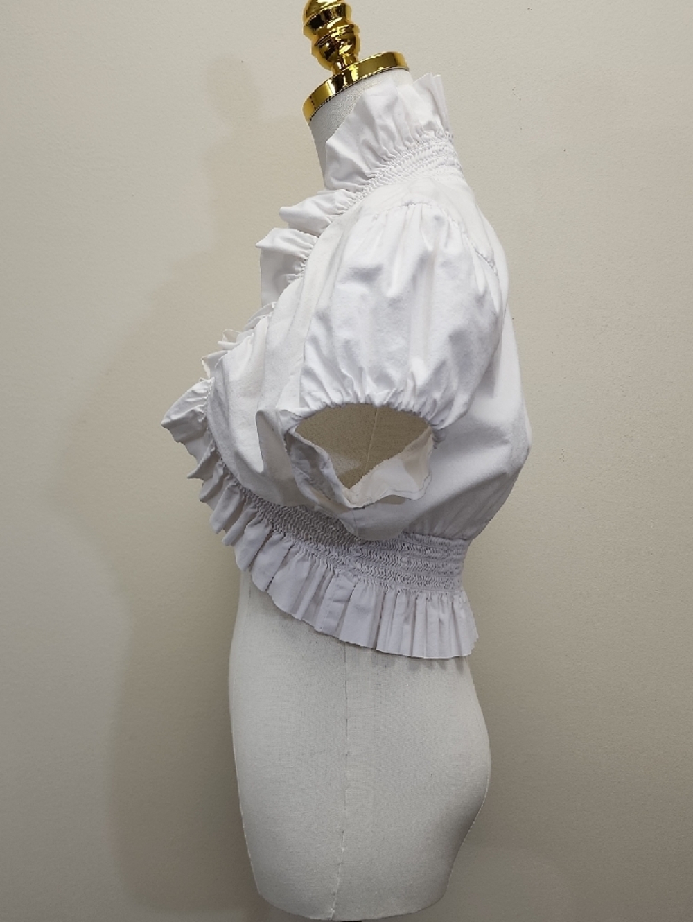 Jamie Nicole White Tie Front Puff Sleeve Smocked Bolero Top Crop Blouse 1X - Picture 3 of 9
